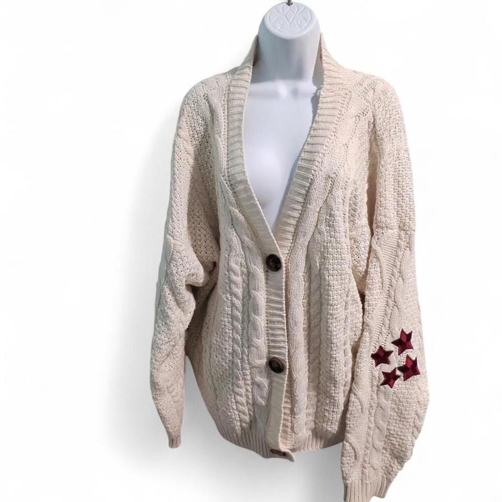 Taylor Swift Red TV Cream Cable Knit Cardigan Star Patches XL/2X